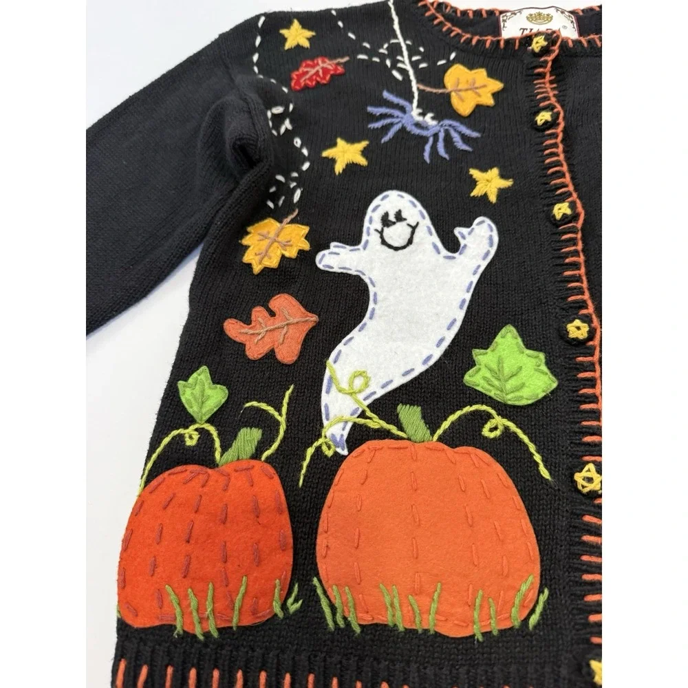 VTG Tiara International Ugly Sweater Cardigan Halloween Childs L  12/14 Buttons